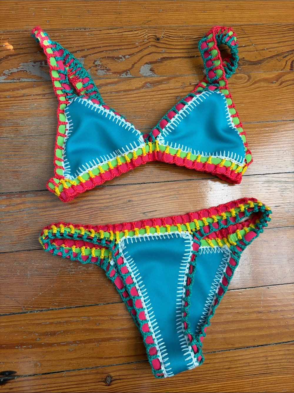 Luxsea Teal Small TOP & BOTTOM - with orange red yellow and green accents.